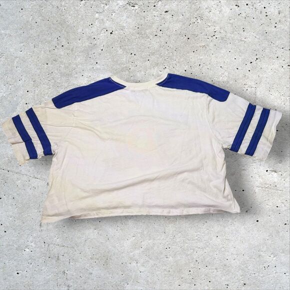 Denver Broncos Cropped T-Shirt Junk Food NFL Varsity Stripe Retro Logo Sz Large - Picture 2 of 9